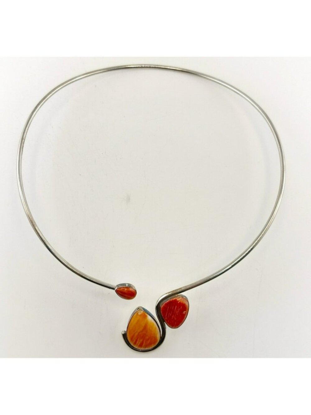 Jay King Necklace Coral Spiny Oyster Torque Collar Red Orange Sterling Silver